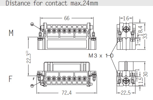HA-032-F and HA-032-M heavy duty connector inserts specification