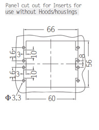 HA-032-M and HA-032-F Panel cut out for inserts for use without hoods and housing