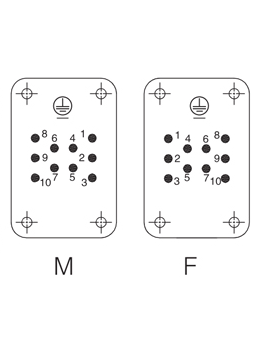 HEE-010-MC and HEE-10-FC Contacts arrangement view from termination side