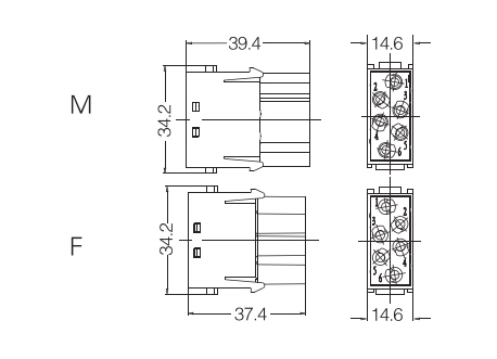 Specification of HVME 6 pins heavy duty connector inserts